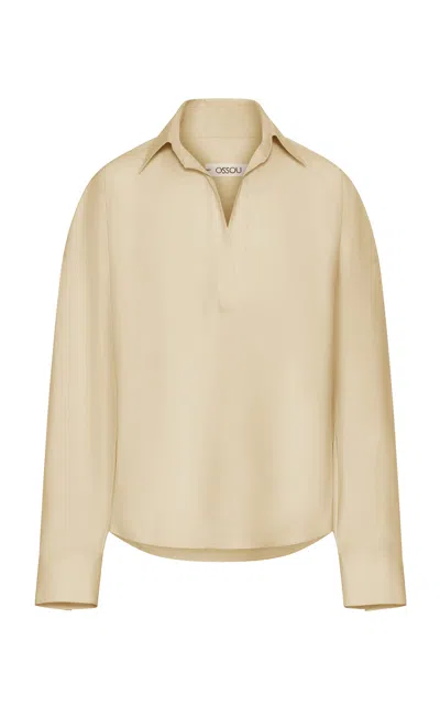 Ossou Maren Collared Cotton Top In Brown
