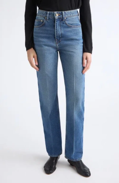 Ossou Noon High Waist Straight Leg Jeans In Cloud Wash W Crease