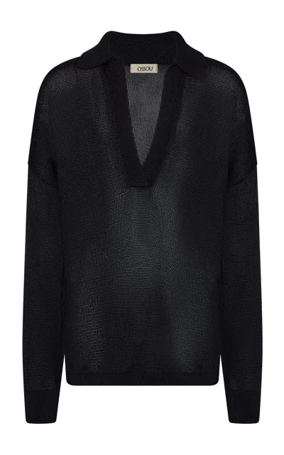Ossou Nyra Deep-v Knit Henley In Black
