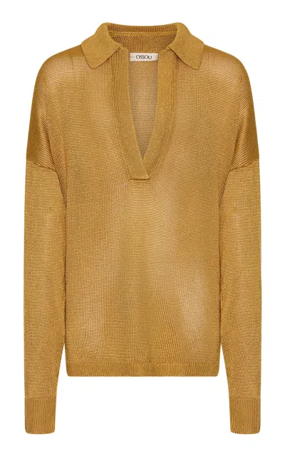 Ossou Nyra Deep-v Knit Henley In Gold