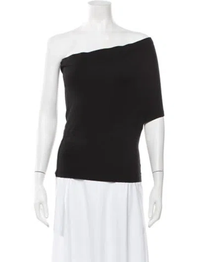 Pre-owned Ossou One-shoulder Short Sleeve Top In Black