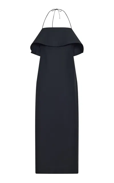 Ossou Quinn Foldover Cotton Midi Dress In Black