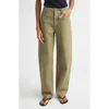 Ossou Rider Low Rise Barrel Leg Jeans In Green