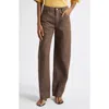 Ossou Rider Low Rise Barrel Leg Jeans In Brown
