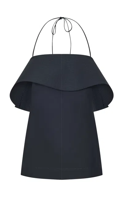 Ossou Romi Foldover Cotton Top In Black