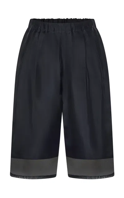 Ossou Rumi Layered Silk-cotton Shorts In Black