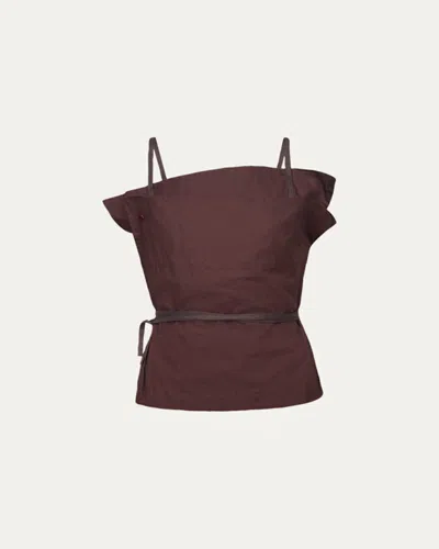 Ossou Sienna Cotton Twill Ribbon Tie Top In Brown