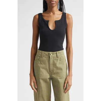 Ossou Sierra Double Scoop Rib Tank In Black