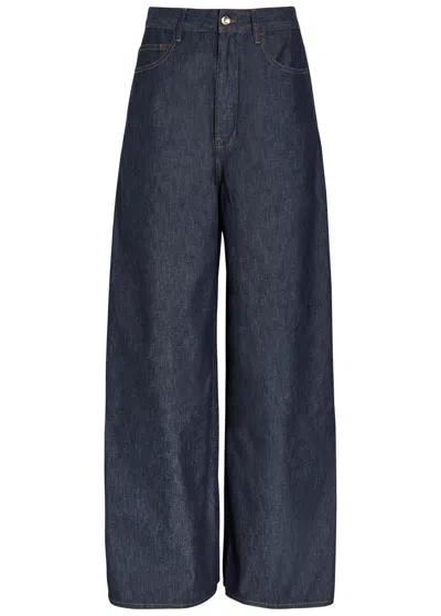 Ossou Slick Wide-leg Denim Jeans In Navy