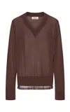 Ossou Solana Sheer Wool-silk Pullover In Brown