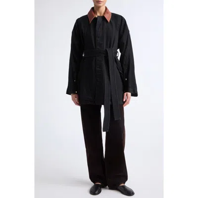 Ossou Sweep Belted Cotton Coat In Black