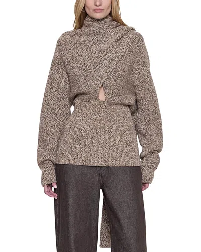 Ossou Wright Draped Scarf Sweater In Brown