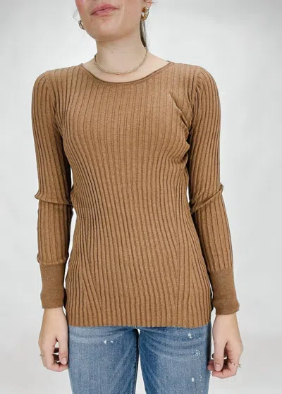 Ost Katie Rib Crew Neck In Brandy In Brown