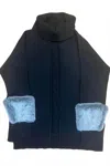 Ost Women's Faux Fur Sleeves Sweater In Black In Blue