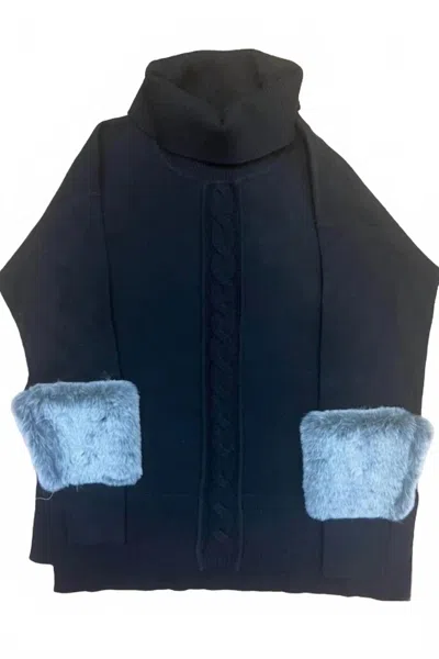 Ost Women's Faux Fur Sleeves Sweater In Black In Blue