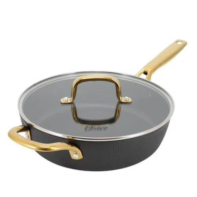 Oster Abbottsford 4 Quart Nonstick Aluminum Saute Pan With Glass Lid In Black In Gray