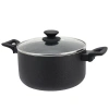 Oster Ashford 6 Quart Aluminum Dutch Oven With Tempered Glass Lid In Black In Black