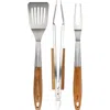 Oster Balincourt 3 Piece Stainless Steel And Wood Bbq Tool Set In Brown