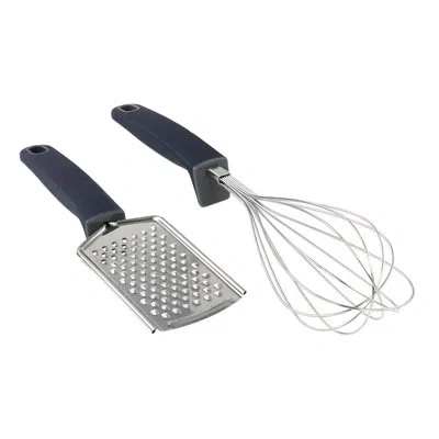 Oster Bluemarine 2 Piece Stainless Steel Grater And Whisk Set In Navy Blue In Silver;navy Blue