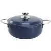 Oster Cartagena 3.8 Quart Nonstick Aluminum Caldero With Lid In Dark Blue In Blue