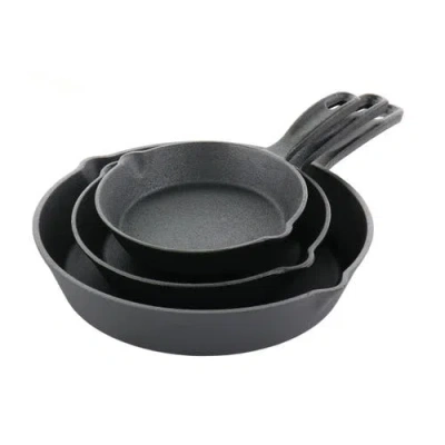 Oster Castaway 3 Piece Cast Iron Pre-seasoned Frying Pans In Black