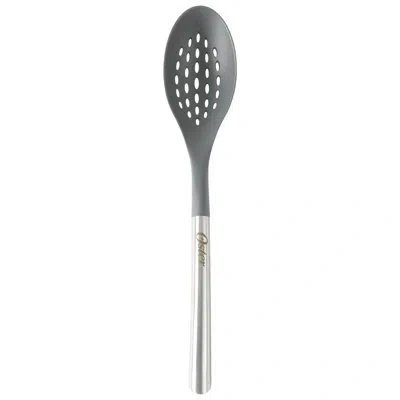 Oster Chadswyck 13.8 Inch Nylon Slotted Spoon With Stainless Steel Handle In Silver In Gray