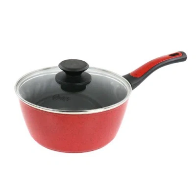 Oster Claybon 2.2 Quart Nonstick Saucepan With Lid In Speckled Red