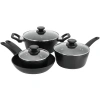 Oster Connelly 7 Piece Textured Nonstick Aluminum Cookware Set In Black In Black