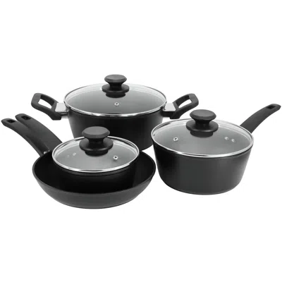 OSTER CONNELLY 7 PIECE TEXTURED NONSTICK ALUMINUM COOKWARE SET IN BLACK