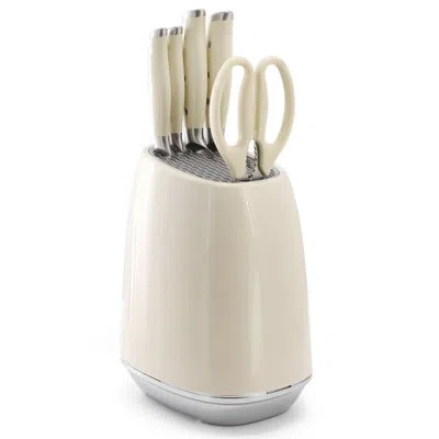 Oster Deaton 6 Piece Cutlery Set And Storage Block In Off-white In Neutral