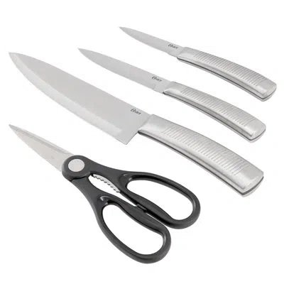 Oster Eddington 4 Piece Stainless Steel Cutlery Set With Ridged Handles In Silver