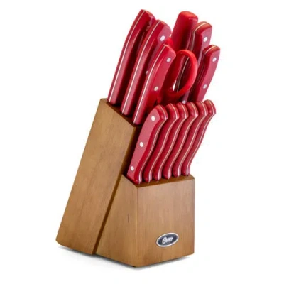 Oster Evansville 14 Piece Stainless Steel Cutlery Set With  Handles In Red