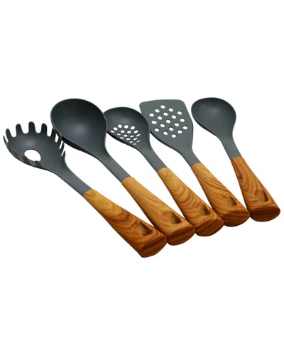 Oster Everwood Kitchen Nylon Tools With Wood Inspihandles (set Of 5) In Grey