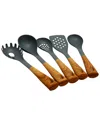 Oster Everwood Kitchen Nylon Tools With Wood Inspihandles (set Of 5) In Grey