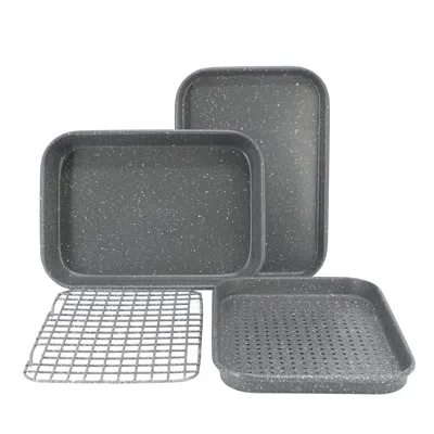 Oster Greystone 4 Piece Nonstick Carbon Steel Toaster Oven Bakeware Set In Speckled Grey In Gray