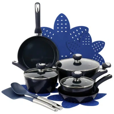 Oster Hawke 14 Piece Ceramic Nonstick Cookware Set In Blue