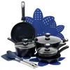 Oster Hawke 14 Piece Ceramic Nonstick Cookware Set In Dark Blue In Multi