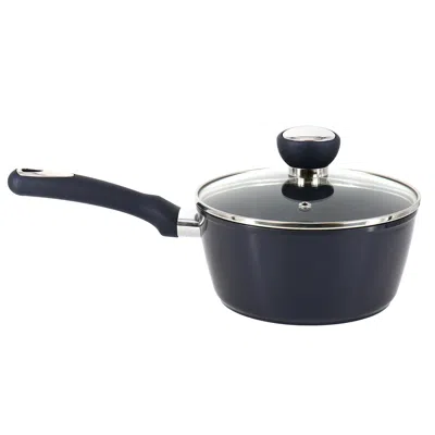 Oster Hawke 1.9 Quart Ceramic Nonstick Aluminum Saucepan With Lid In Dark Blue In Black