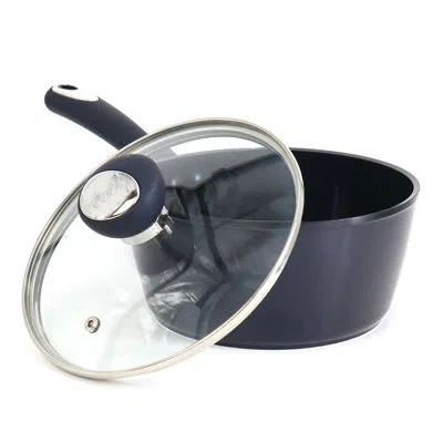Oster Hawke 1.9 Quart Ceramic Nonstick Aluminum Saucepan With Lid In Dark Blue In Black