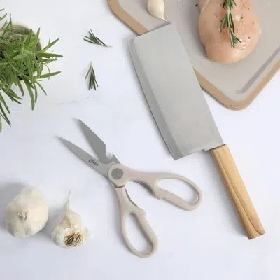 Oster Huntingfield 2 Piece Stainless Steel Cleaver And Scissor Set With Faux Wood Handles In Neutral