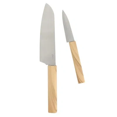 Oster Huntingfield 2 Piece Stainless Steel Cutlery Set With Faux Wood Handles In Yellow