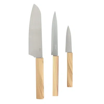 Oster Huntingfield 3 Piece Stainless Steel Cutlery Set With Faux Wood Handles In Neutral