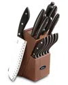 Oster Huxford 14 Piece Stainless Steel Cutlery Set With Black Handles And Wooden Block In Black