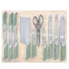 Oster Linbergh 14 Piece Stainless Steel Cutlery And Cutting Board Set In Green With Soft-grip Handles In Green