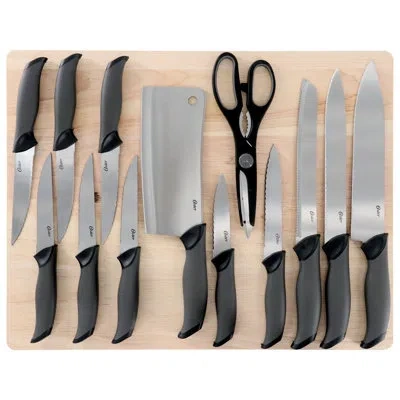 Oster Lindbergh 14 Piece Stainless Steel Cutlery Knife Set In Black With Cutting Board