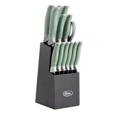 Oster Lindbergh 14 Piece Stainless Steel Cutlery Set In Green With Soft Grip Handles