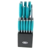 Oster Lindbergh 14 Piece Stainless Steel Cutlery Set  With Wooden Block In Blue