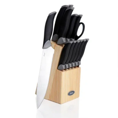 Oster Lingbergh 14 Piece Stainless Steel Cutlery Knife Set With Pine Wood Block In Black