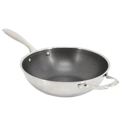 Oster Modessa 11 Inch Nonstick Triply Stainless Steel Wok With Honeycomb Design In Silver