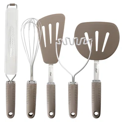 Oster Newcrest 5 Piece Prep And Cook Kitchen Tool Set In Taupe In Brown